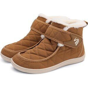 Women Brown Waterproof Fuzzy Snow Boots – Cozy Zero Drop Winter Ankle Shoes